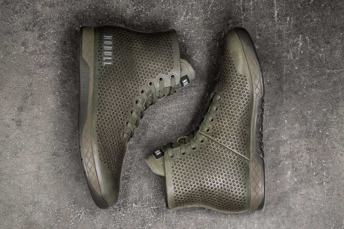 Nobull High-Top Leather Men's Trainers Olive | Australia (PC0946)